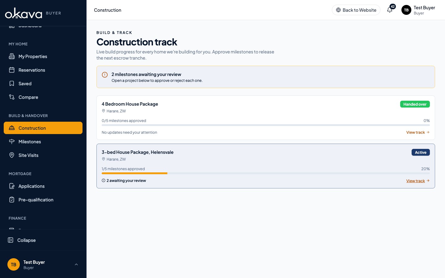 Okava construction tracker